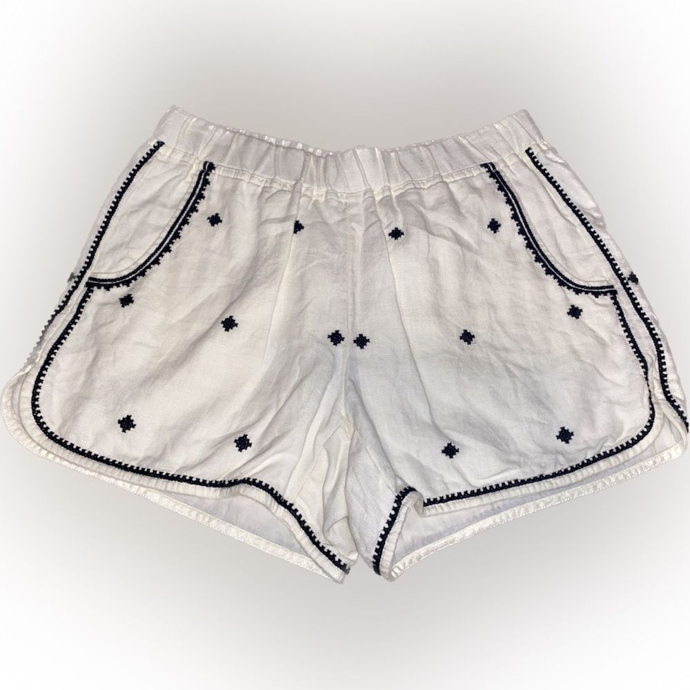 Madewell White Ivory Embroidered Linen Geometric Pill On Shorts Size XS